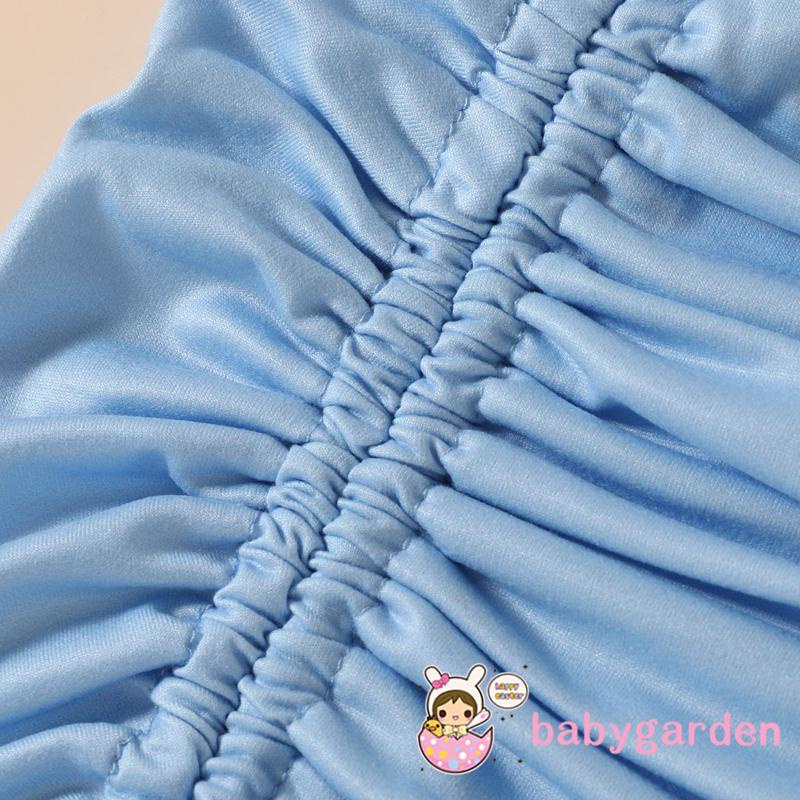 BABYGARDEN-Baby Girls 1-5Year Two-Piece Outfits, Solid Color Tie-Up Straps Pleated Clothes Suit, Short Puff Sleeve Crop Tops + Elastic Waist Skirt Set