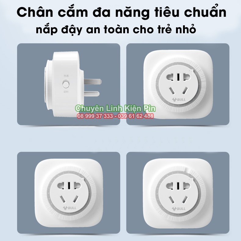 Ổ cắm điện chống chai pin Bull, hẹn giờ bật tắt liên tục 24h 16A 4000W