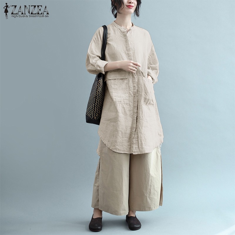 Áo kiểu nữ tay lỡ cổ tròn form dài rộng thời trang Hàn