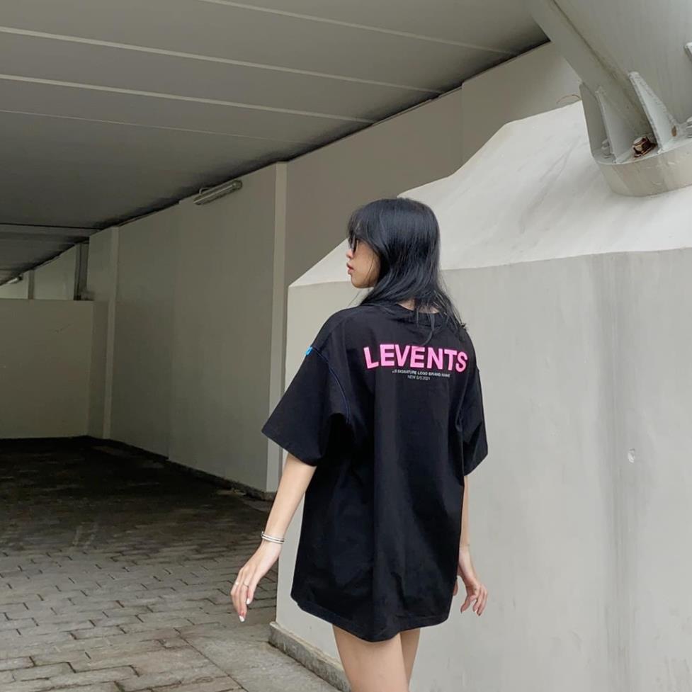 Áo thun Tee Levents XL Logo Áo thun tay lỡ nam nữ logo XL màu đen chữ hồng chất cotton cao cấp đồ unisex