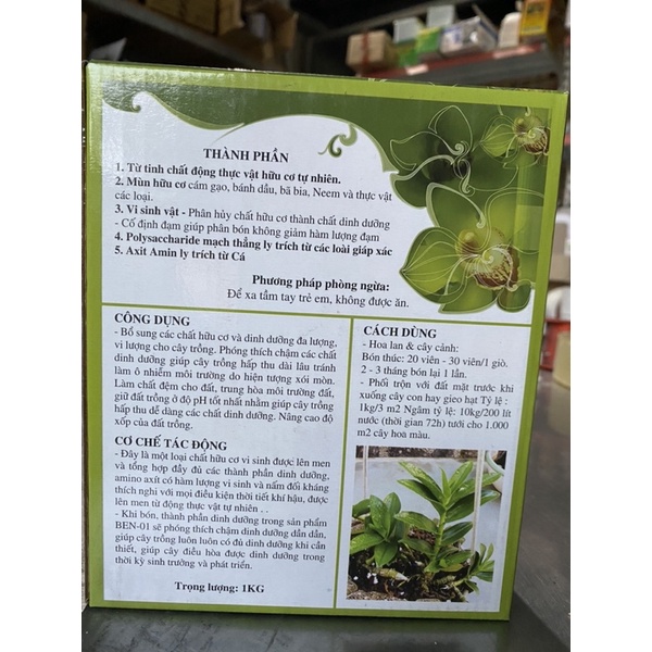 Viên nén dinh dưỡng hữu cơ Ben-01 Hùng Nguyễn 1kg chuyên dùng cho hoa Phong Lan &amp; cây kiểng