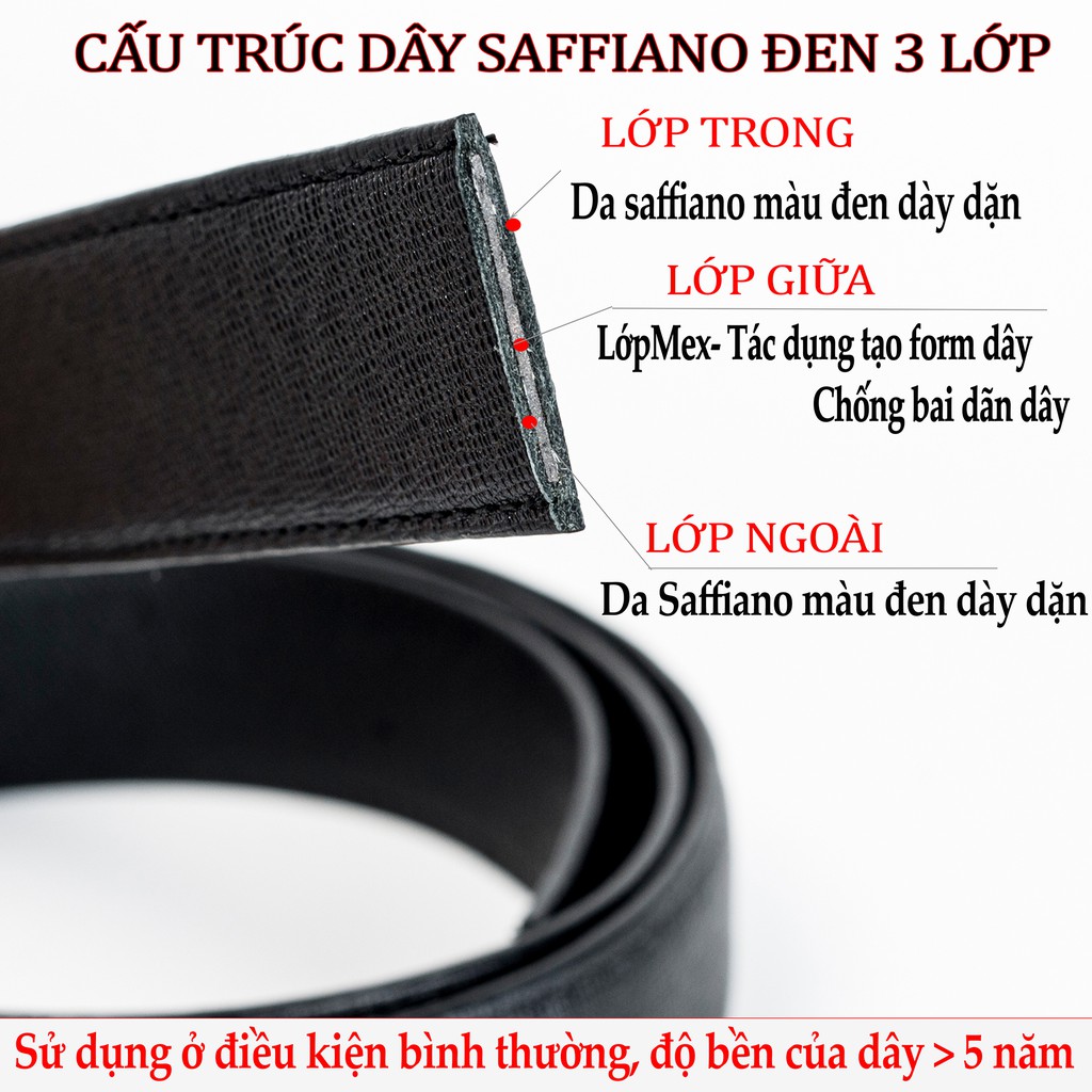 Thắt lưng da nam da Saffiano 3 lớp màu đen L106 cao cấp-khóa tự động nhiều mặt lựa chọn