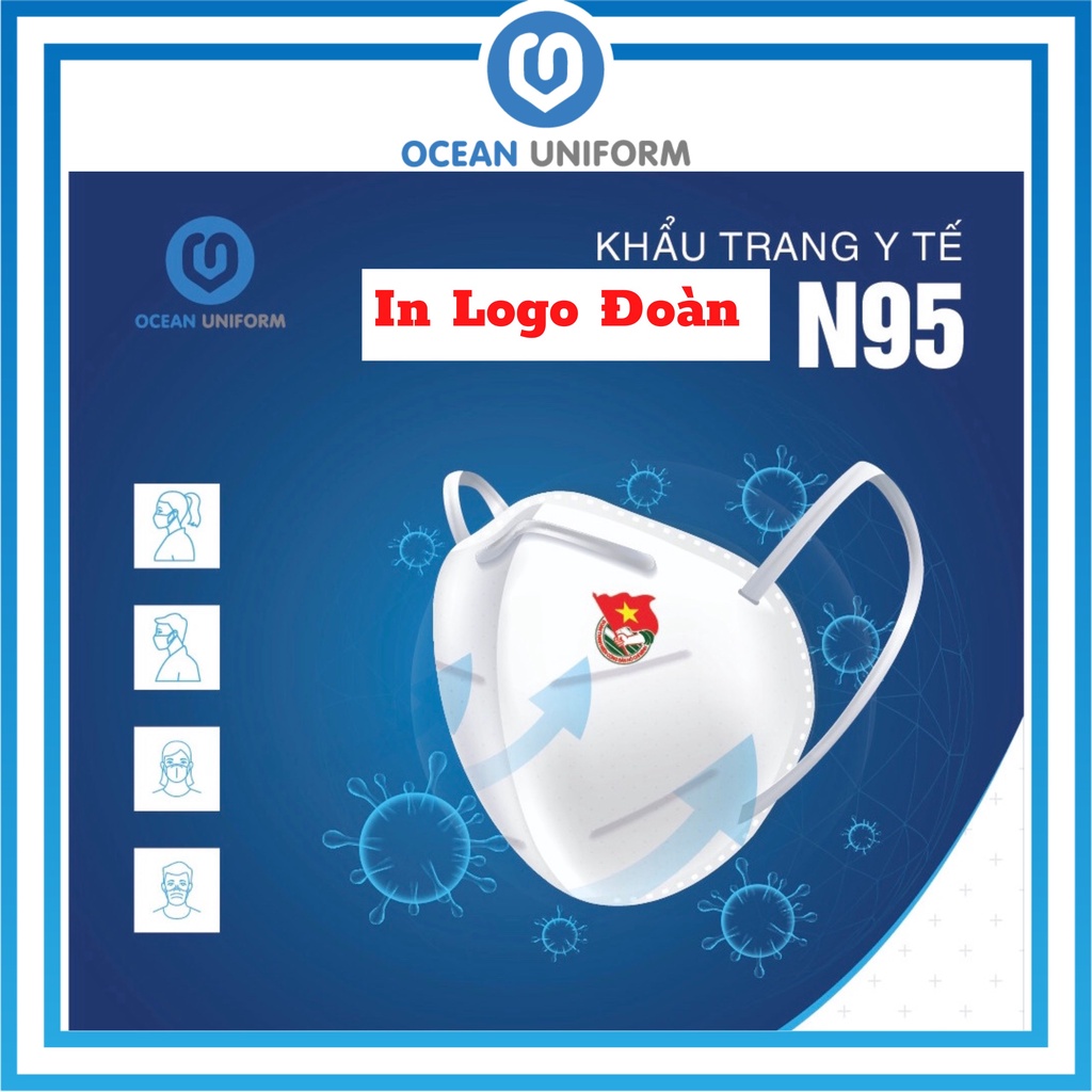 Khẩu Trang N95 4 Lớp In Logo Đoàn Thanh Niên, Khẩu Trang Y Tế 4 Lớp, Kháng Khuẩn Chống Bụi Siêu Mịn [Ocean Uniform]