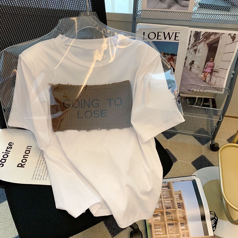 Áo Thun Tay Ngắn Dáng Rộng In Chữ Thời Trang Mùa Hè Hàn Quốc Mới