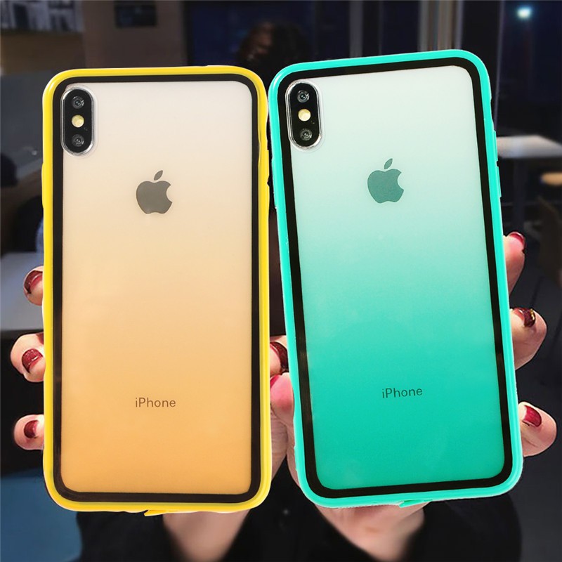 Ốp điện thoại trong suốt acrylic viền silicon chống sốc kiểu chuyển màu ombre cho iPhone 11 XS Max XS 6 6s 7 8 Plus