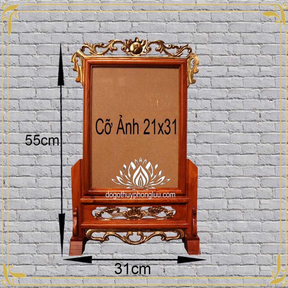 Khung hình thờ 21x31 đơn hoa lá tây rát vàng gỗ hương giá rẻ