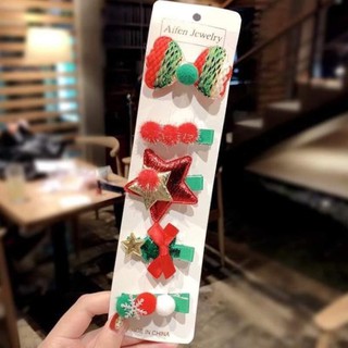 [ THANH LÝ HÀNG ] VỈ SÉT 5 KẸP TÓC NOEL CHO BÉ