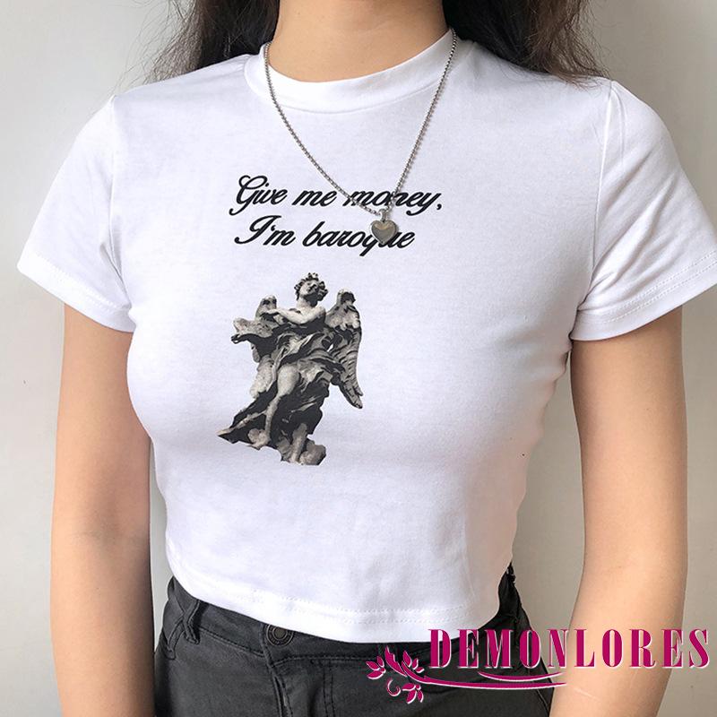 Áo Thun Nữ Ngắn Tay Cổ Tròn In Chữ Thời Trang