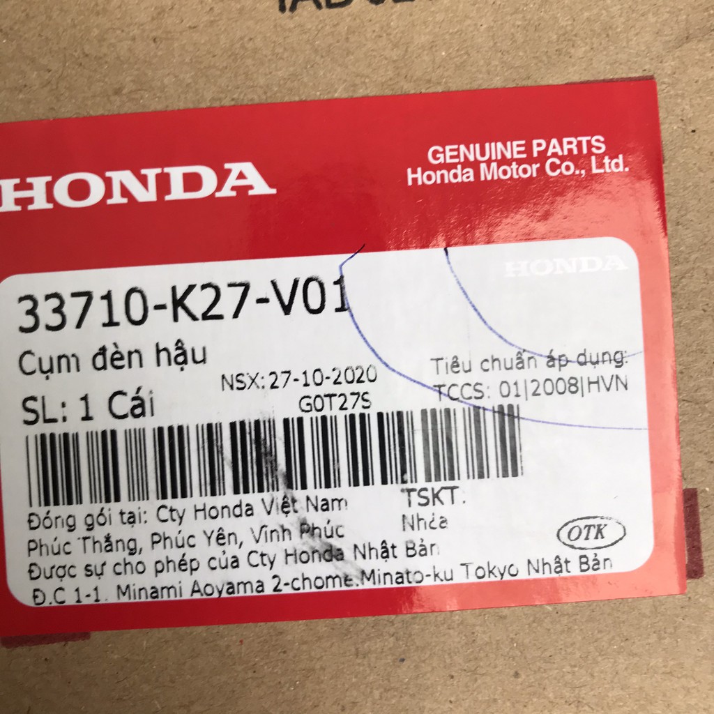 Bộ đèn hậu, bộ đèn sau, cụm đèn hậu AirBlade | Air Blade 125 (2013-2015) zin chính hãng Honda 33710-k27-v01