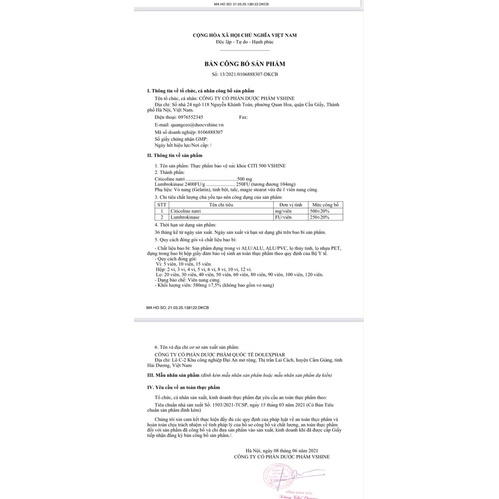 CITI 500 Vshine - Giảm đau đầu ,hoa mắt,chóng mặt,người bị suy giảm trí nhớ