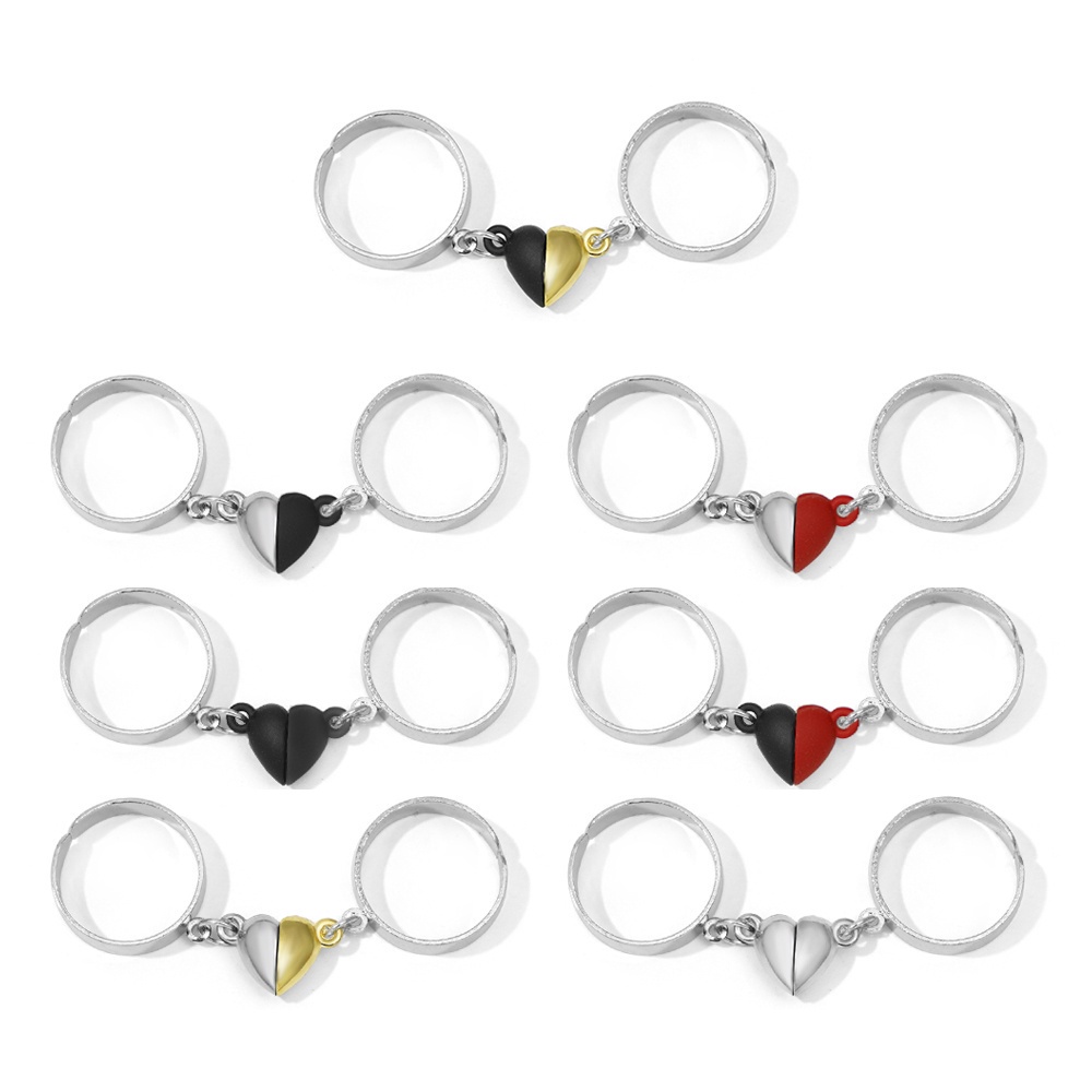 1 Cặp Nhẫn Hở Nam Châm Hình Trái Tim Đơn Giản Thời Trang Dành Cho Cặp ĐôiYanqueens Quà tặng trang sức