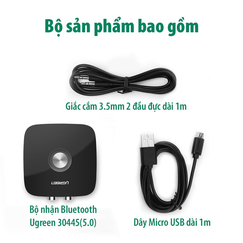 Thiết bị nhận Bluetooth 5.0 Music Receiver Ugreen UG-30445, dùng cho loa+amply
