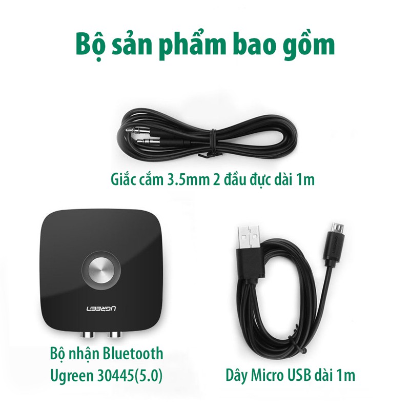 Thiết bị nhận Bluetooth 5.0 Ugreen 30445 CM123 Chính Hãng ( Music Receiver dùng cho loa+amply, có tính năng Bảo mật )