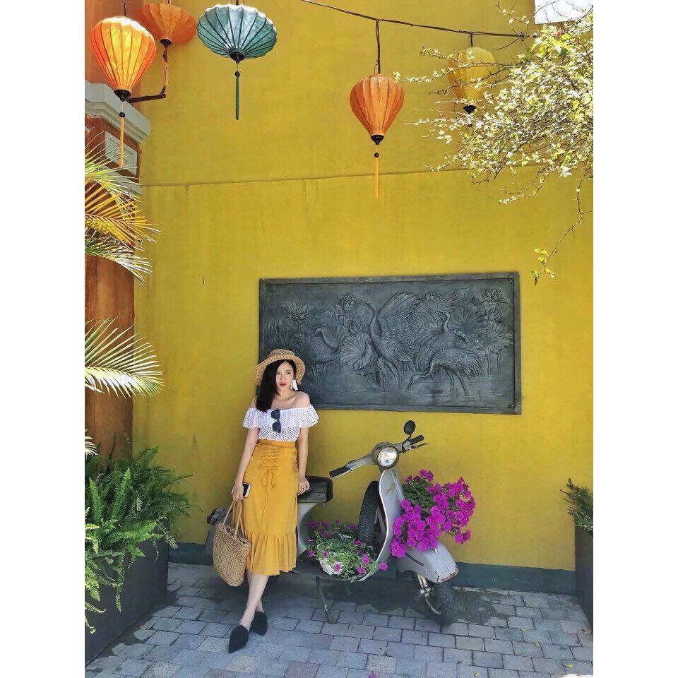 [ xả kho ] HS Chân váy vintage kèm áo lưới trễ vai