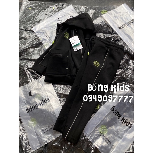 Bộ Nỉ Hoodie Bé Trai Vải Ép Umi Đen PR