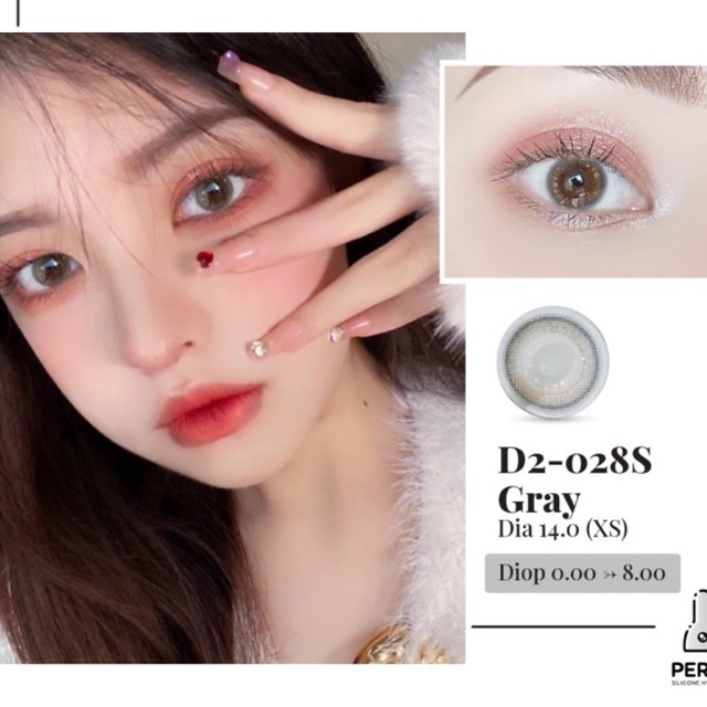 Lens Mắt , Kính Áp Tròng D2-028S GRAY Có Độ Cận và Không Độ , DIA 14.0 , Dành Cho Mắt Nhạy Cảm Giá Sale