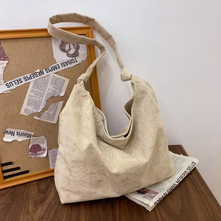Túi tote vải nhung đeo chéo khóa nút bấm, xinh xắn, phong cách trẻ trung