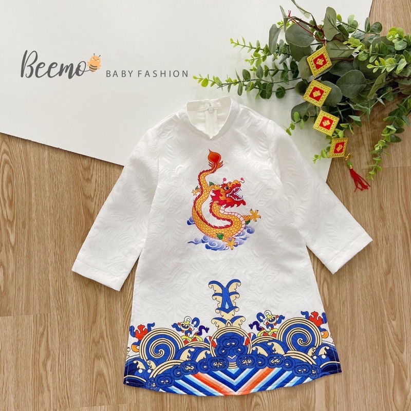 Áo dài bé trai cao cấp, Áo dài cho bé Beemo xuất xịn, Áo dài Tết cho bé trai 1-7 tuổi, Áo dài gấm nhung thêu xịn cho bé