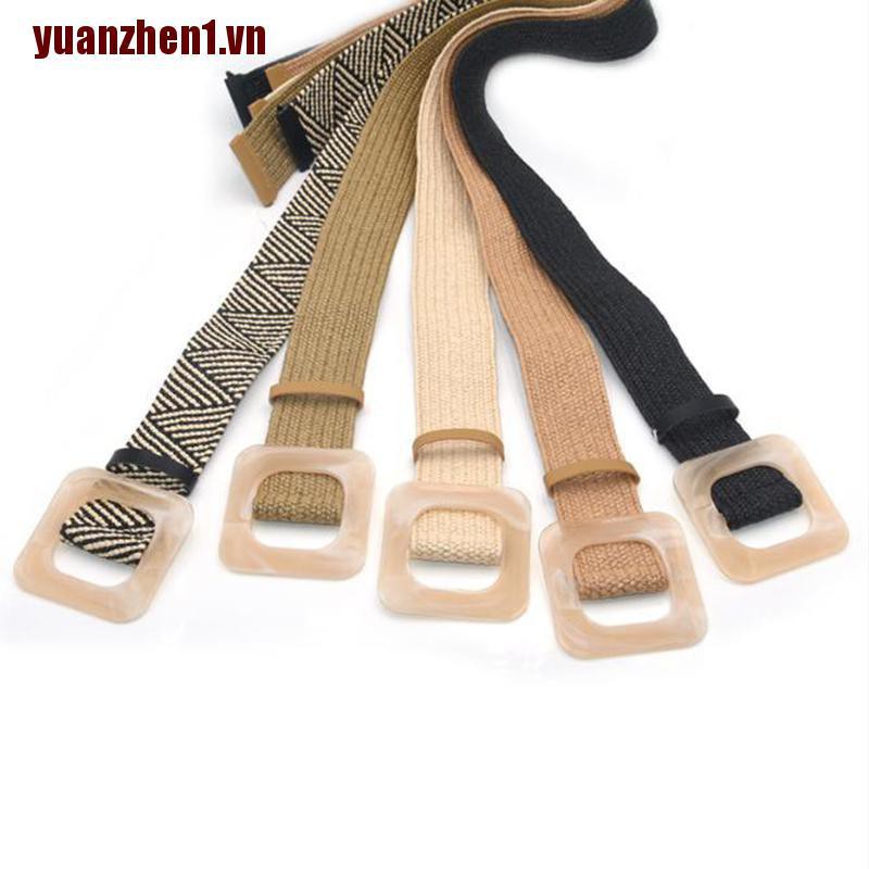 [Yuanzhen1] Thắt Lưng Bện Sợi Rơm Mùa Hè Khóa Gỗ Cổ Điển Boho Cho Nữ