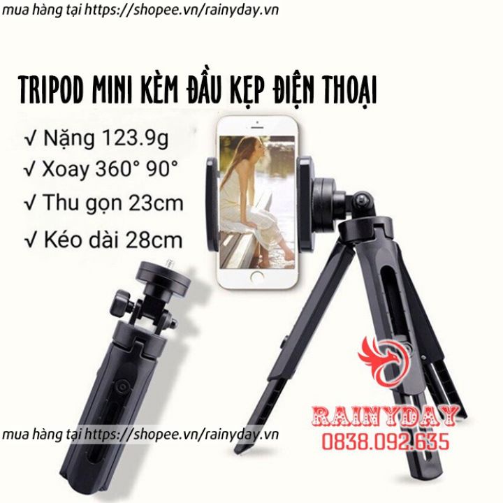 Chân đỡ điện thoại, tripod mini để kẹp điện thoại máy ảnh 3 chân livestream quay phim video chụp ảnh