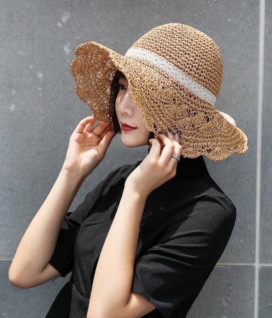 [Mã 254LIFESALE giảm 100% đơn 50K] Nón cói móc tay ren mềm quảng châu loại xịn ( có thể gấp gọn