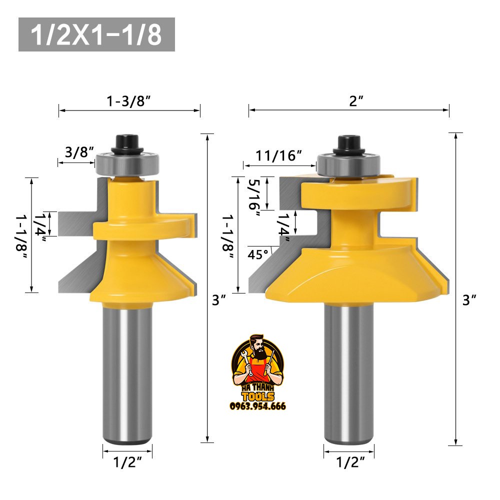 Bộ 2 Mũi Phay Gỗ Ghép Ván Tường, Ván Sàn Độ Dày 15 - 40mm