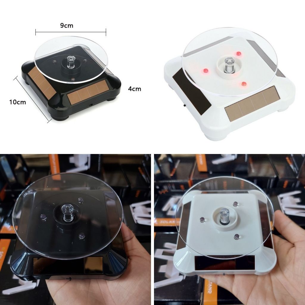 Đế xoay trưng bày sản phẩm có đèn LED năng lượng mặt trời hoặc pin đế xoay 360 độ JSP