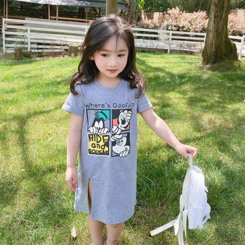 Đầm Thun Dài Tay Ngắn Phong Cách Hàn Quốc Cho Bé Gái