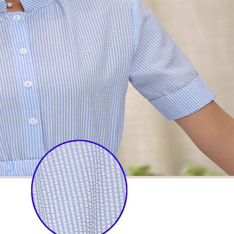 Đầm sơ mi sọc tay ngắn phối nút thời trang cho nữ | BigBuy360 - bigbuy360.vn