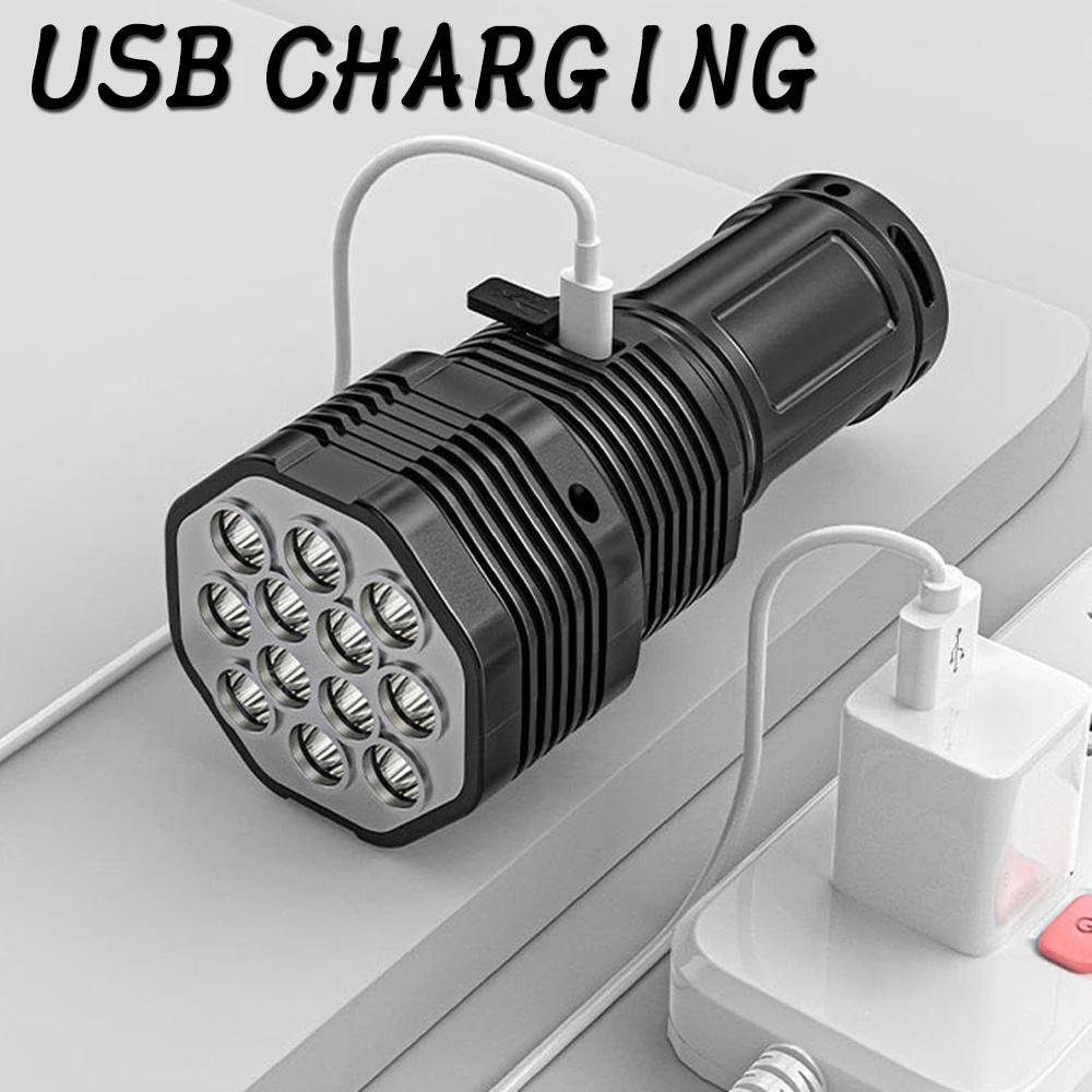 Đèn Pin Siêu Sáng 12 Lõi/ USB 4 Chế Độ Tiện Dụng
