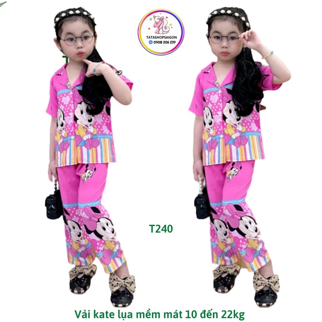 T240 Bộ pijama bé gái tay ngắn quần dài mặc nhà hoạt hình thú dễ thương 11 22kg