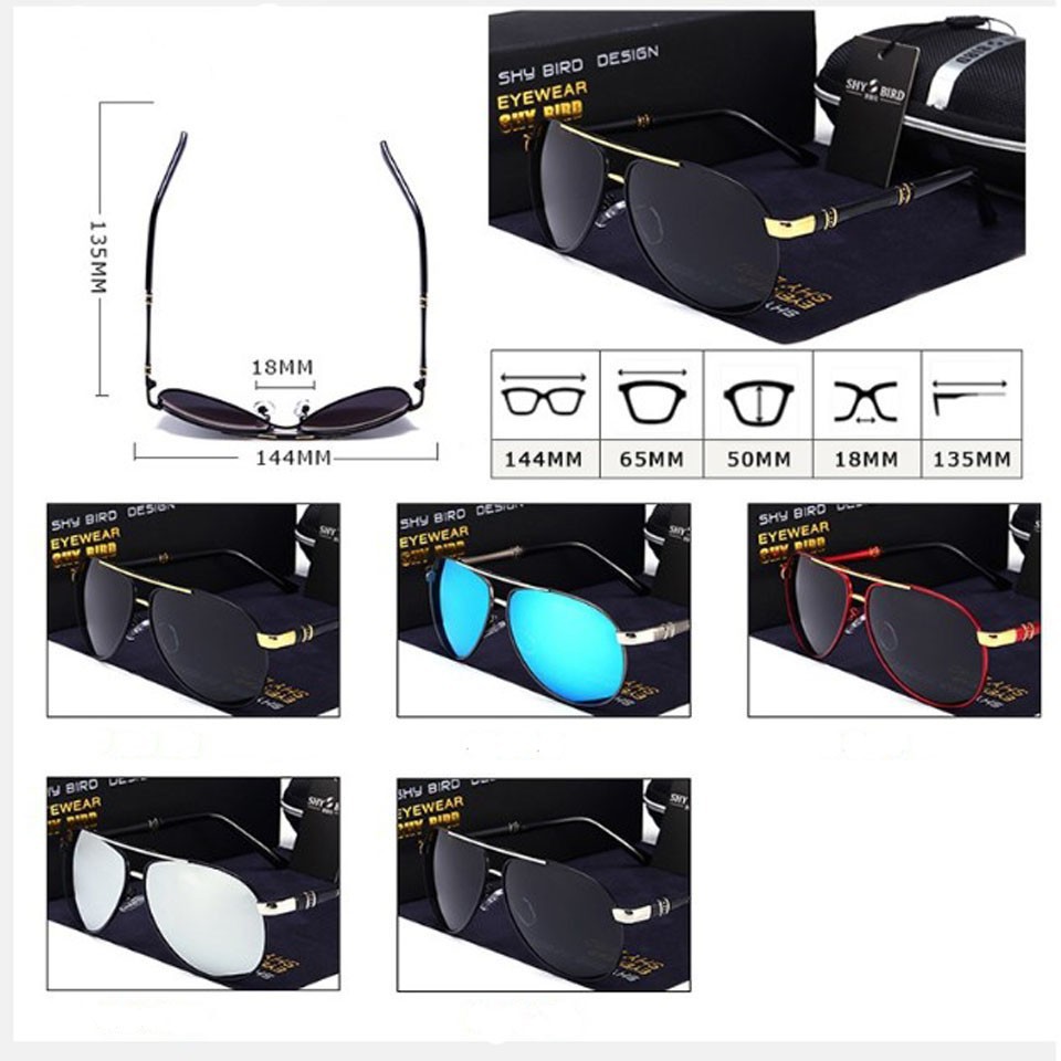 Mắt kính nam Shy Bird Kính phi công Kính mát nam cao cấp