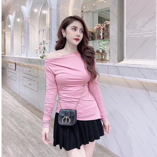 Áo trễ vai lệch vạt chất thun bozip siêu dãn nhiều màu xinh