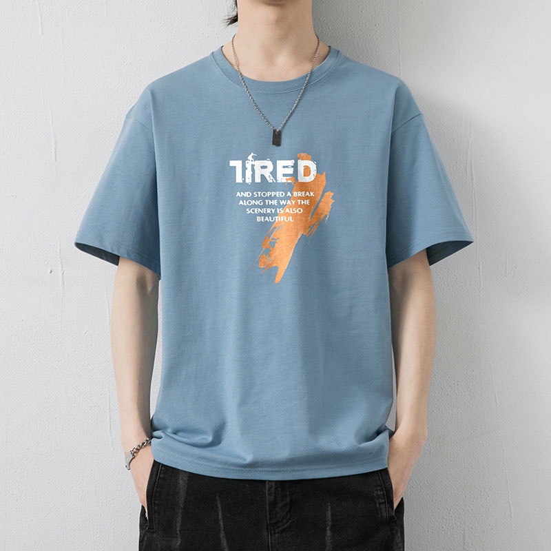 Áo Thun Cotton Tay Ngắn Cổ Tròn Dáng Rộng Dành Cho Nam Giới