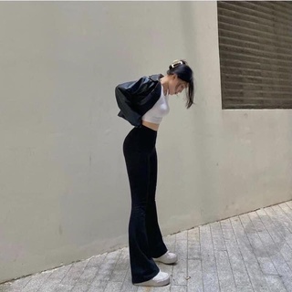 Quần ống loe ôm body basic Mingming màu đen