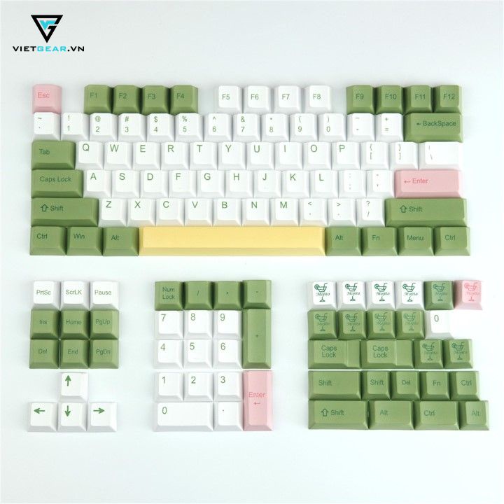 Bộ nút nhựa Cherry Mojito thick PBT in dyesub 128 nút mầu xanh trắng