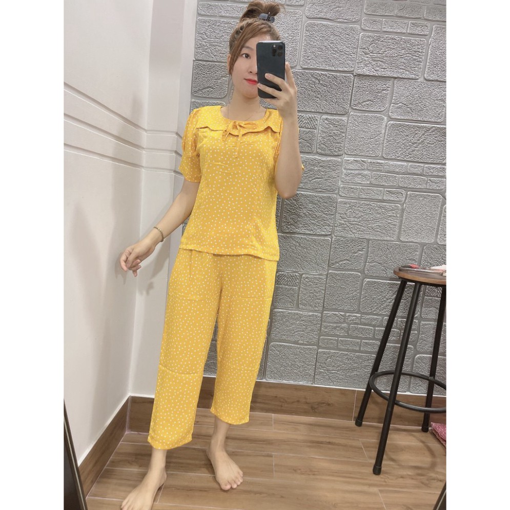 Bộ Đồ BỘ Lụa Mango 9 Tấc Chấm Bi Nơ Ngực Freesize 58kg [ảnh thật 100%]