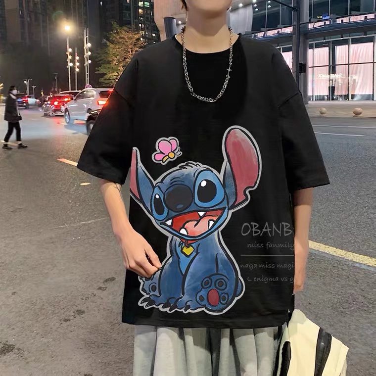 Áo thun tay ngắn dáng rộng in hình stitch phong cách hiphop thời trang mùa hè cho unisex