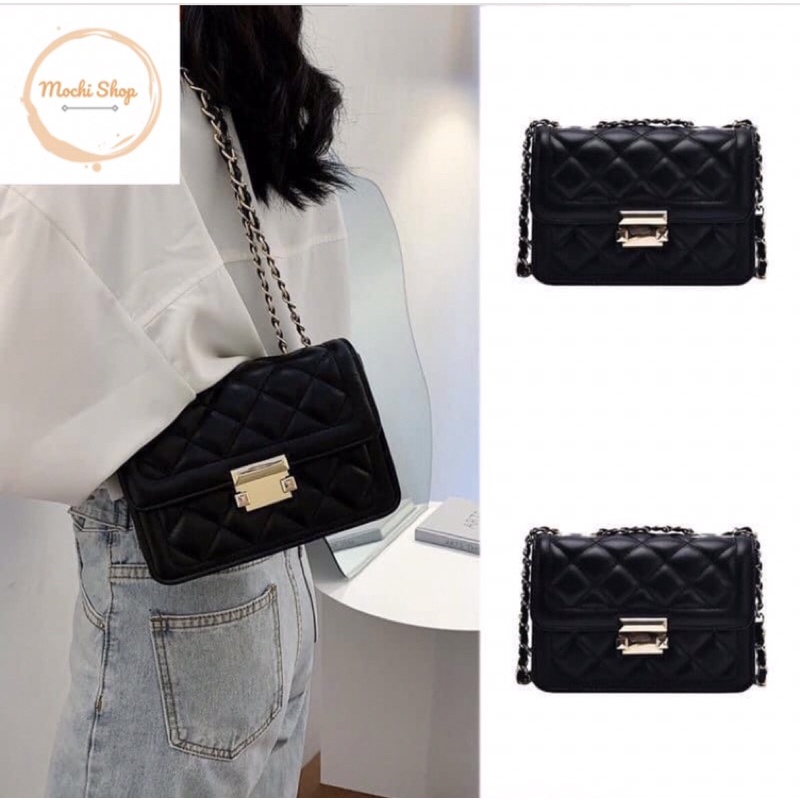 Túi Đeo Vai Kẻ Ô Trám Kiểu Dáng Đơn Giản Dễ Phối Đồ Size 19cm