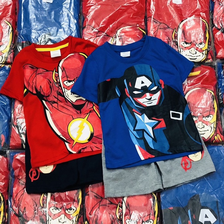 Đồ bộ cộc tay bé trai - Set 2 bộ Marvel Next tia chớp và đội trưởng cho bé trai size 8-22kg