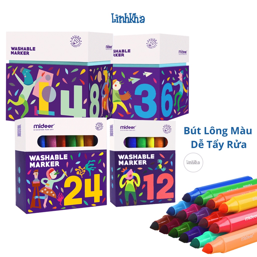 [LIFEMALL9915 - 12% đơn 99K] Bút Màu Dạ Cho Bé Tập Vẽ Dễ Tẩy Rửa - Mideer washable marker