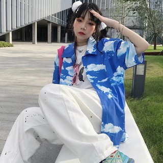 Sale - áo sơ mi sky dáng rộng unisex hot - áo khoác sơ mi loang mây trời