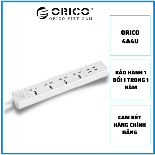 Ổ cắm điện ORICO OSC-4A4U-UN 4 lỗ cắm 3 chấu, tích hợp 4 cổng sạc USB 2.4A, bảo hành chính hãng 1 đổi 1 trong 12 tháng