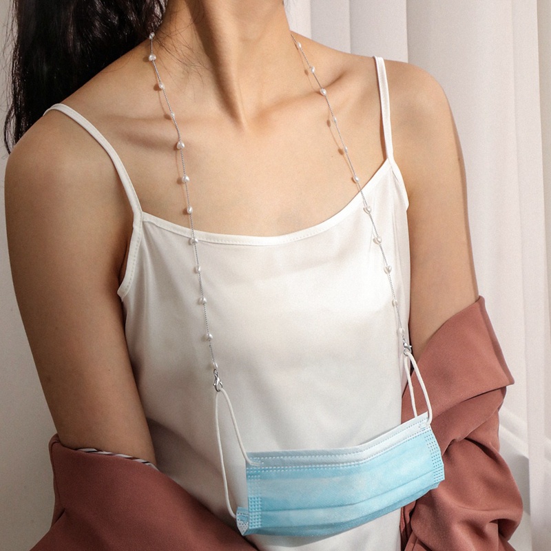 Dây xích vòng cổ chuỗi hạt ngọc trai thời trang dùng gắn khẩu trang mắt kính tránh rơi mất