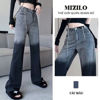 Quần jean nữ ống đứng, quần bò nữ ống đứng suông co giãn, jeans cạp cao co giãn 4 chiều wash màu tôn dáng 6124