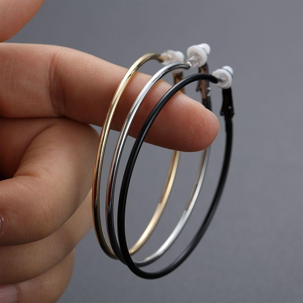 BORAG 1 Đôi Khuyên Tai Tròn Có Đệm Màu Vàng / Bạc / Đen Dành Cho Nữ