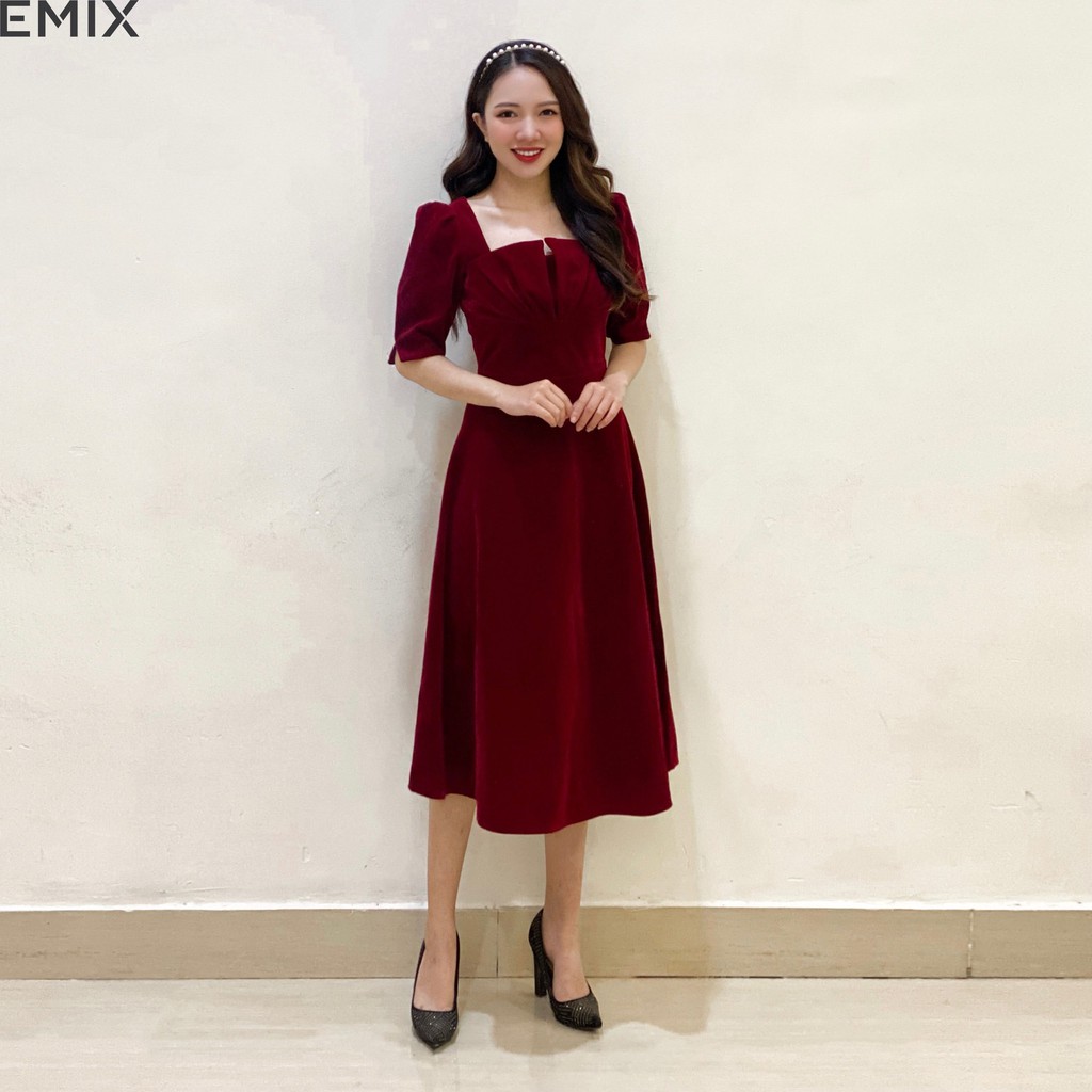Váy nhung tiểu thư cách điệu EMIX