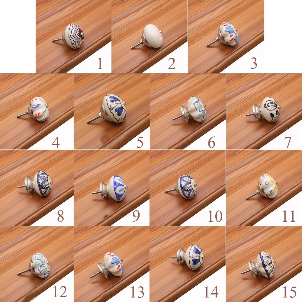 Tay Nắm Cửa Tủ Họa Tiết Hoa Trắng Xanh Vintage Sáng Tạo Kèm Ốc Vít