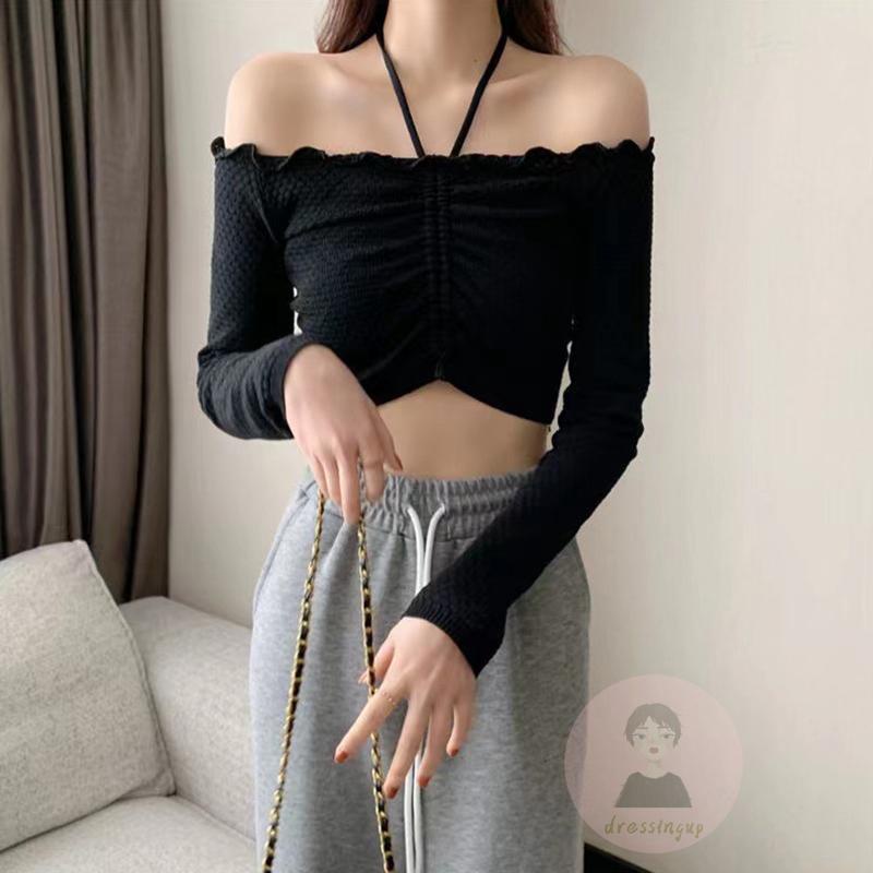 Áo Tank Top Tay Dài Hở Vai Màu Sắc Đơn Giản Dành Cho Nữ