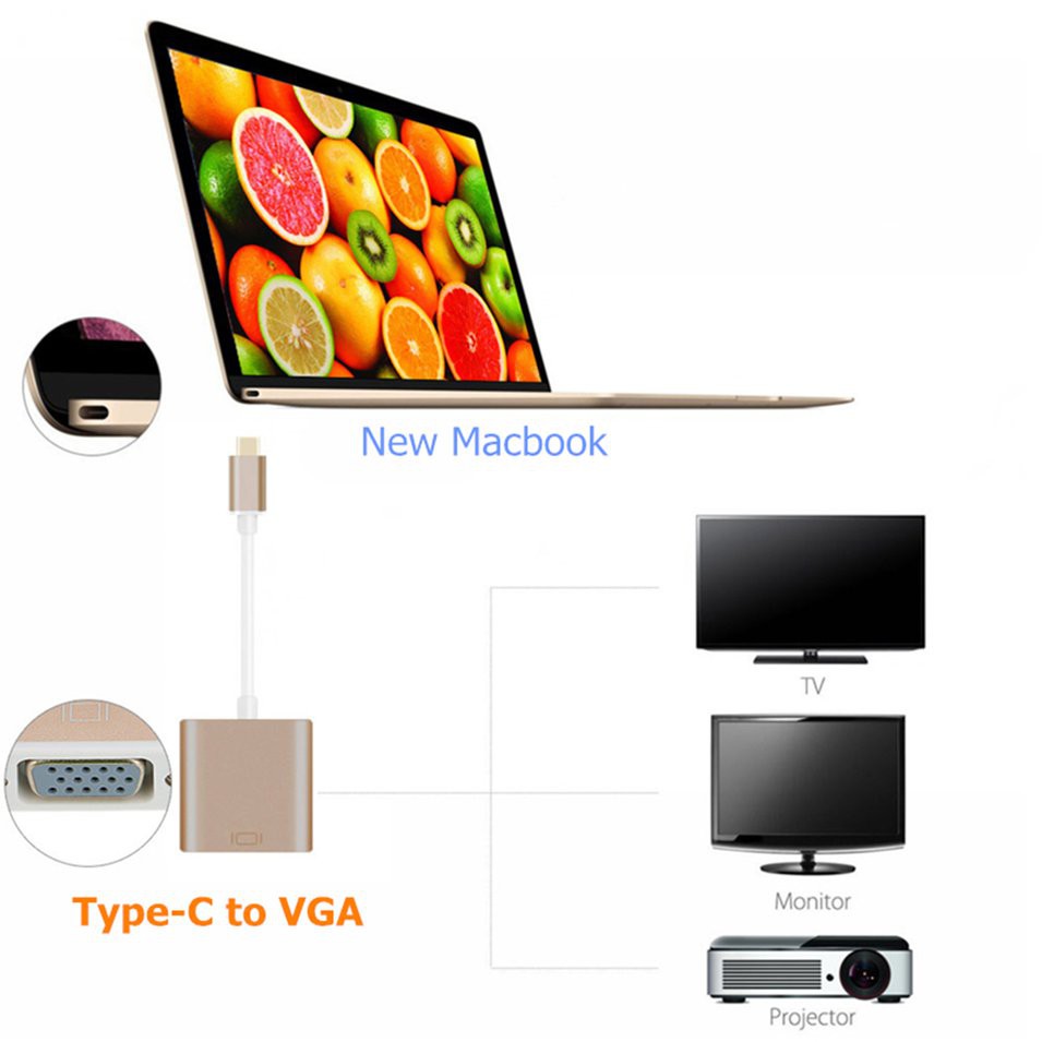 Dây Cáp Chuyển Đổi Từ Cổng Usb C Sang Cổng Vga 3 Cổng Dành Cho Macbook